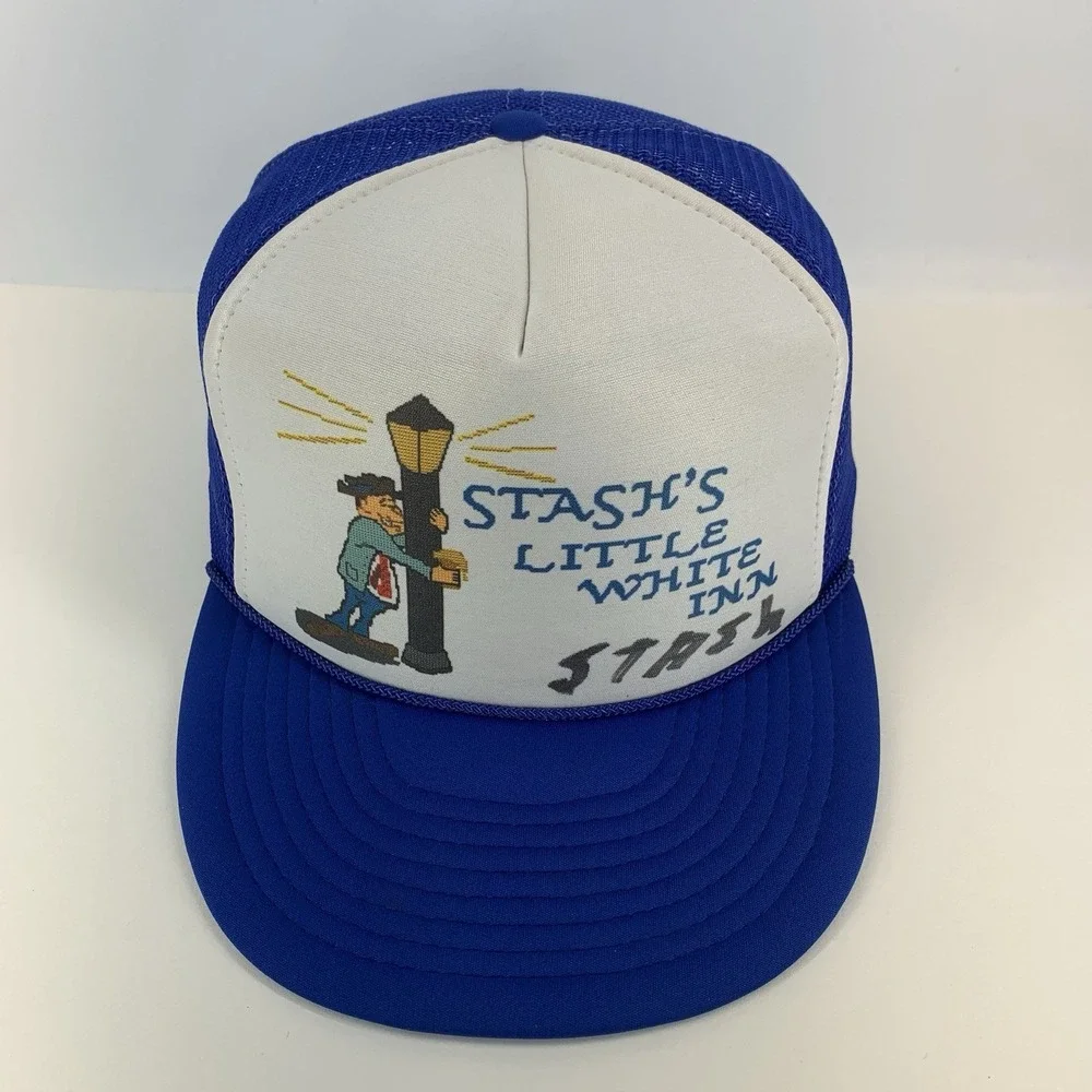 Stash's Little White Inn Hat Blue Mesh Snapback Trucker Cap Wisconsin Vintage